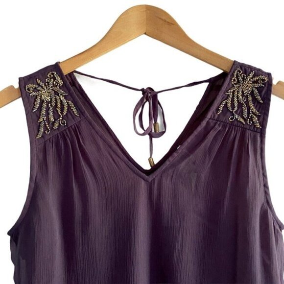 Vero Moda Purple Nightshade Sleeveless V Neck Lined Blouse Gold Sequins US S - Picture 3 of 7